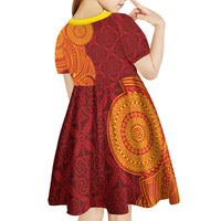 Niue Polynesian Hiapo Tattoo Art Kid Short Sleeve Dress Half Style Red Yellow Color - Polynesian Pride