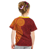 Niue Polynesian Hiapo Tattoo Art Kid T Shirt Half Style Red Yellow Color - Polynesian Pride