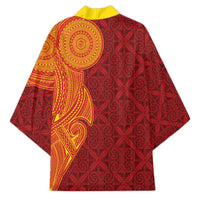 Niue Polynesian Hiapo Tattoo Art Kimono Half Style Red Yellow Color - Polynesian Pride
