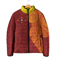 Niue Polynesian Hiapo Tattoo Art Padded Jacket Half Style Red Yellow Color - Polynesian Pride