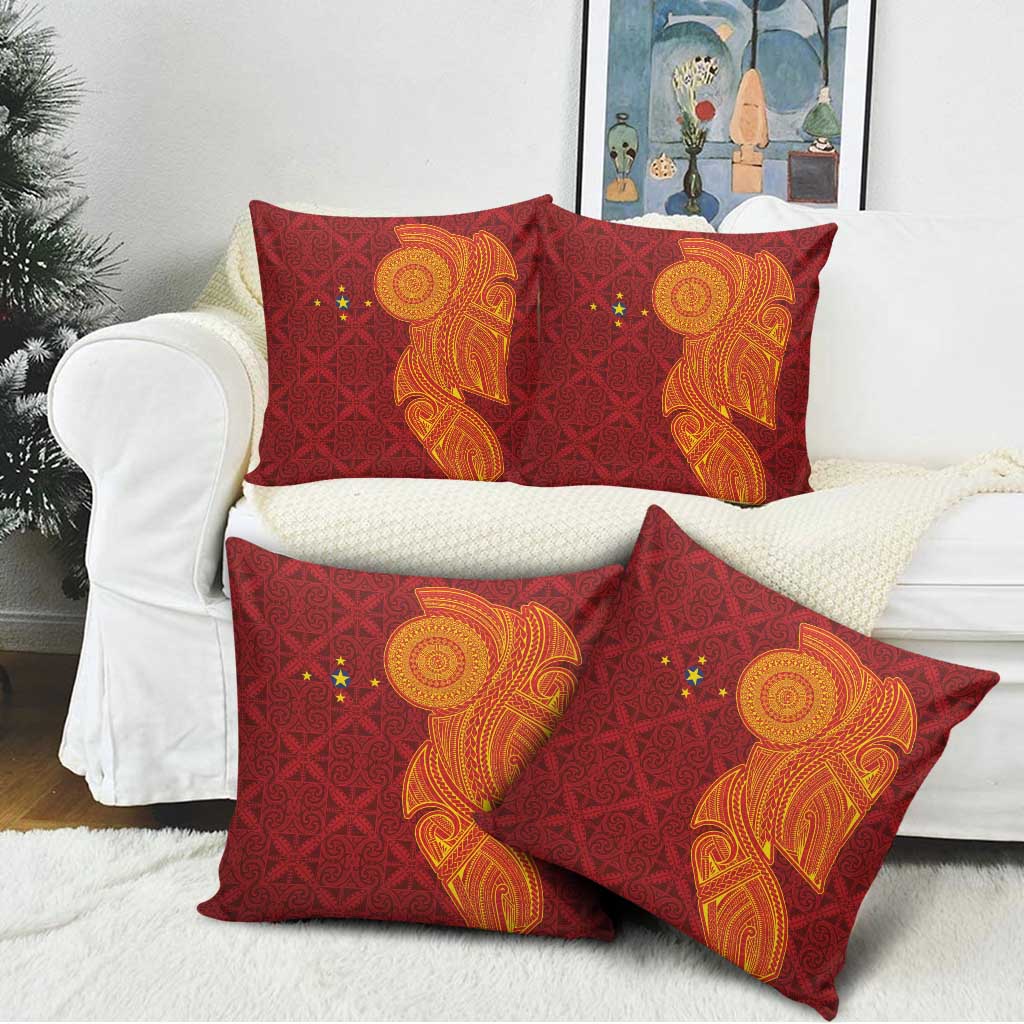 Niue Polynesian Hiapo Tattoo Art Pillow Cover Half Style Red Yellow Color - Polynesian Pride