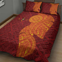 Niue Polynesian Hiapo Tattoo Art Quilt Bed Set Half Style Red Yellow Color - Polynesian Pride