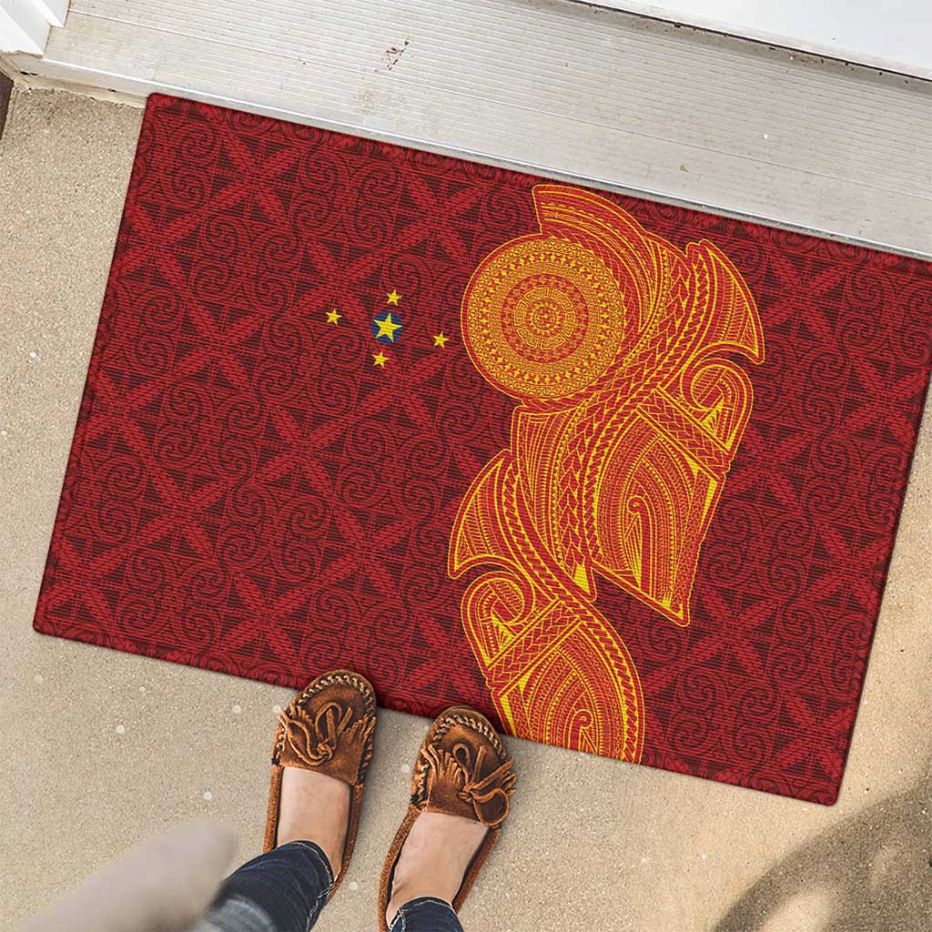 Niue Polynesian Hiapo Tattoo Art Rubber Doormat Half Style Red Yellow Color - Polynesian Pride
