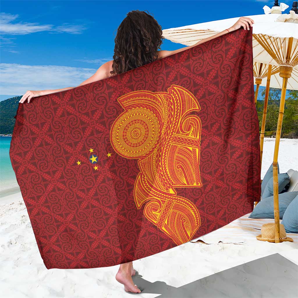 Niue Polynesian Hiapo Tattoo Art Sarong Half Style Red Yellow Color - Polynesian Pride
