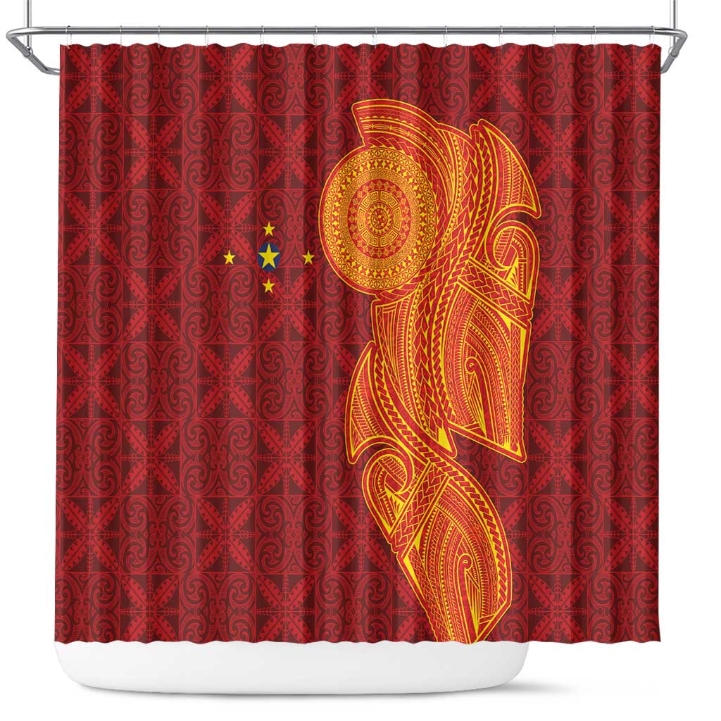 Niue Polynesian Hiapo Tattoo Art Shower Curtain Half Style Red Yellow Color - Polynesian Pride
