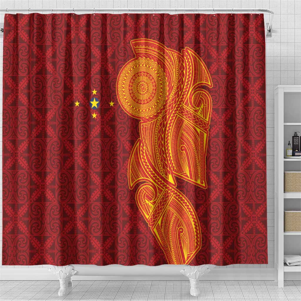 Niue Polynesian Hiapo Tattoo Art Shower Curtain Half Style Red Yellow Color - Polynesian Pride