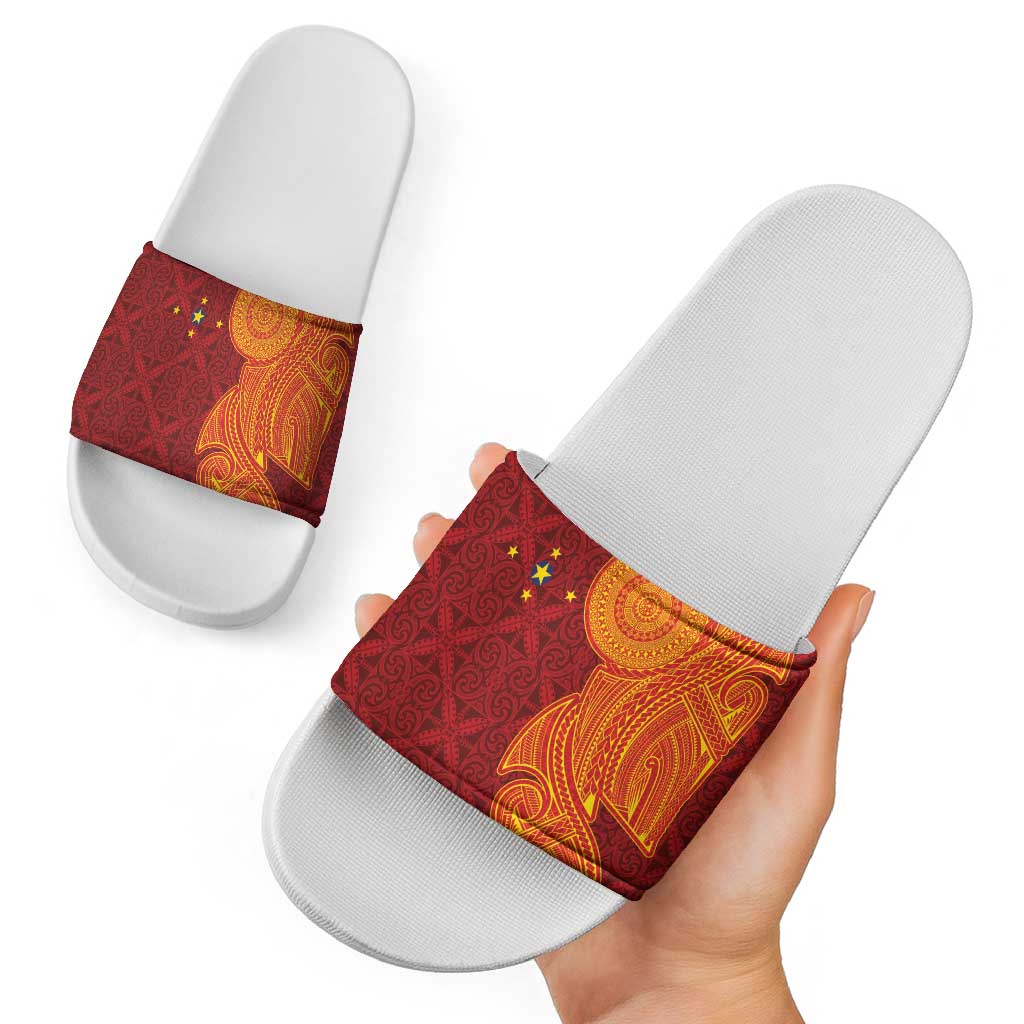 Niue Polynesian Hiapo Tattoo Art Slide Sandals Half Style Red Yellow Color - Polynesian Pride