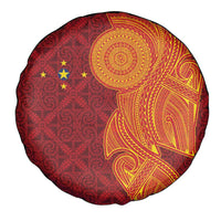 Niue Polynesian Hiapo Tattoo Art Spare Tire Cover Half Style Red Yellow Color - Polynesian Pride