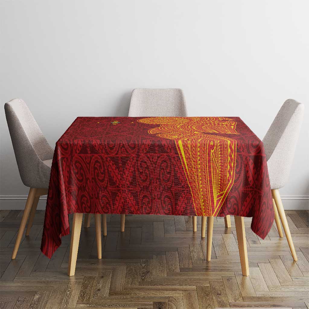 Niue Polynesian Hiapo Tattoo Art Tablecloth Half Style Red Yellow Color - Polynesian Pride