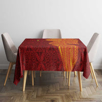 Niue Polynesian Hiapo Tattoo Art Tablecloth Half Style Red Yellow Color - Polynesian Pride