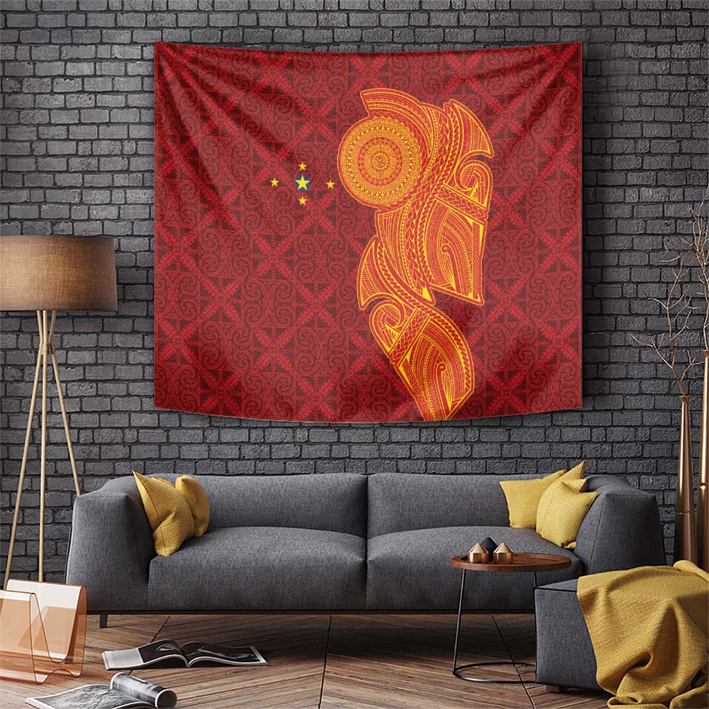 Niue Polynesian Hiapo Tattoo Art Tapestry Half Style Red Yellow Color - Polynesian Pride