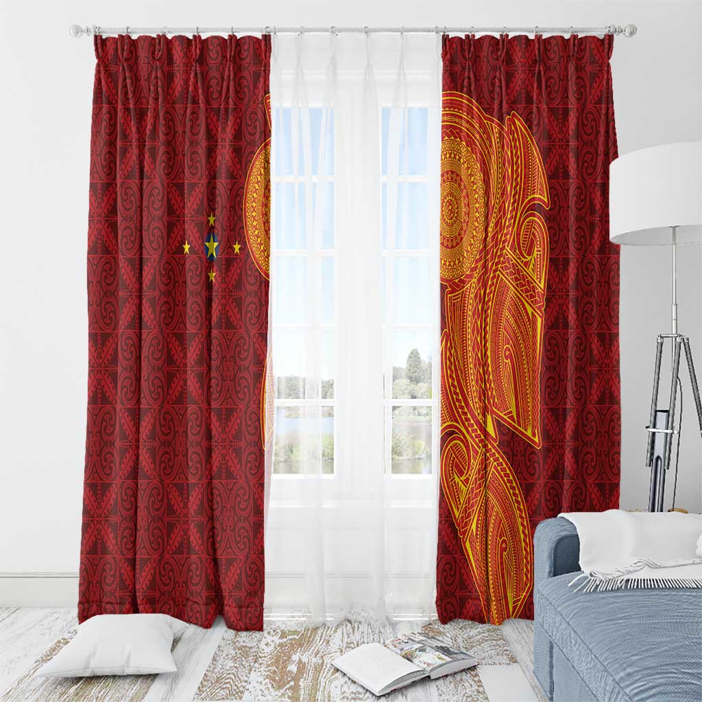 Niue Polynesian Hiapo Tattoo Art Window Curtain Half Style Red Yellow Color - Polynesian Pride