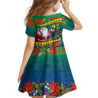 Personalised New Caledonia Christmas Family Matching Off Shoulder Maxi Dress and Hawaiian Shirt Santa Claus and Kanak Flag Mix Poinsettia Maori Pattern LT03 - Polynesian Pride