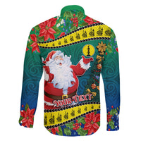 Personalised New Caledonia Christmas Family Matching Puletasi Dress and Hawaiian Shirt Santa Claus and Kanak Flag Mix Poinsettia Maori Pattern LT03 - Polynesian Pride