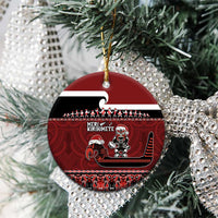 New Zealand Christmas Ceramic Ornament - Meri Kirihimete Aotearoa Warrior on Waka with Maori Art Tattoo