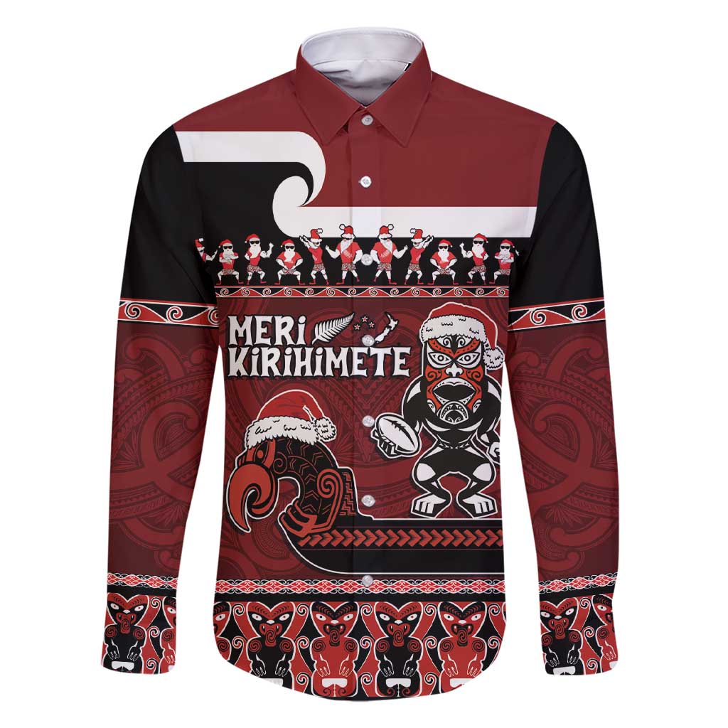 New Zealand Christmas Family Matching Short Sleeve Bodycon Dress and Hawaiian Shirt Meri Kirihimete Aotearoa Warrior on Waka with Maori Art Tattoo