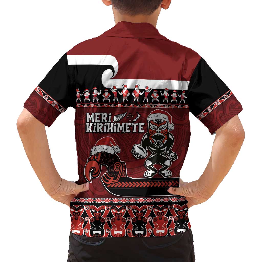 New Zealand Christmas Family Matching Tank Maxi Dress and Hawaiian Shirt Meri Kirihimete Aotearoa Warrior on Waka with Maori Art Tattoo LT03 - Polynesian Pride