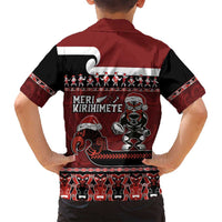 New Zealand Christmas Family Matching Tank Maxi Dress and Hawaiian Shirt Meri Kirihimete Aotearoa Warrior on Waka with Maori Art Tattoo LT03 - Polynesian Pride