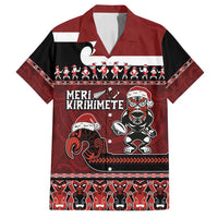 New Zealand Christmas Family Matching Tank Maxi Dress and Hawaiian Shirt Meri Kirihimete Aotearoa Warrior on Waka with Maori Art Tattoo LT03 Dad's Shirt - Short Sleeve Red - Polynesian Pride