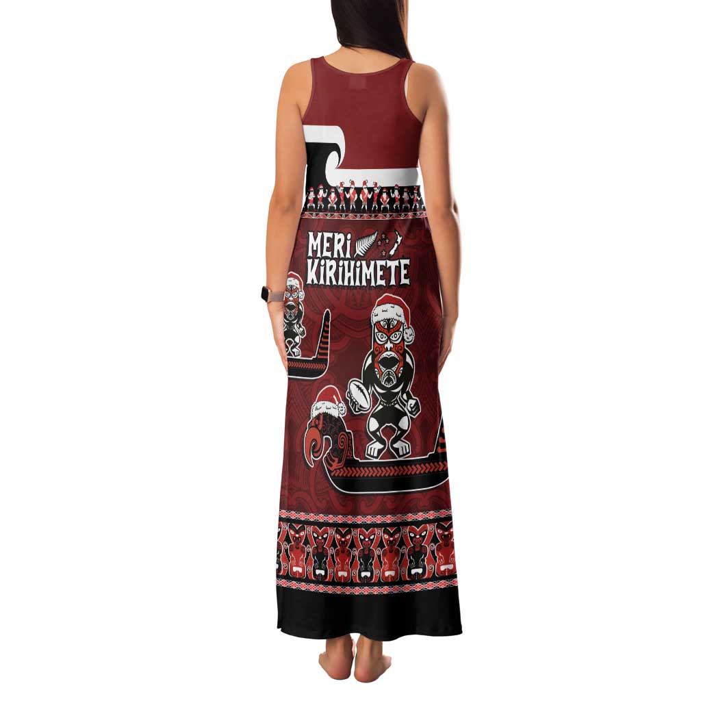 New Zealand Christmas Family Matching Tank Maxi Dress and Hawaiian Shirt Meri Kirihimete Aotearoa Warrior on Waka with Maori Art Tattoo LT03 - Polynesian Pride