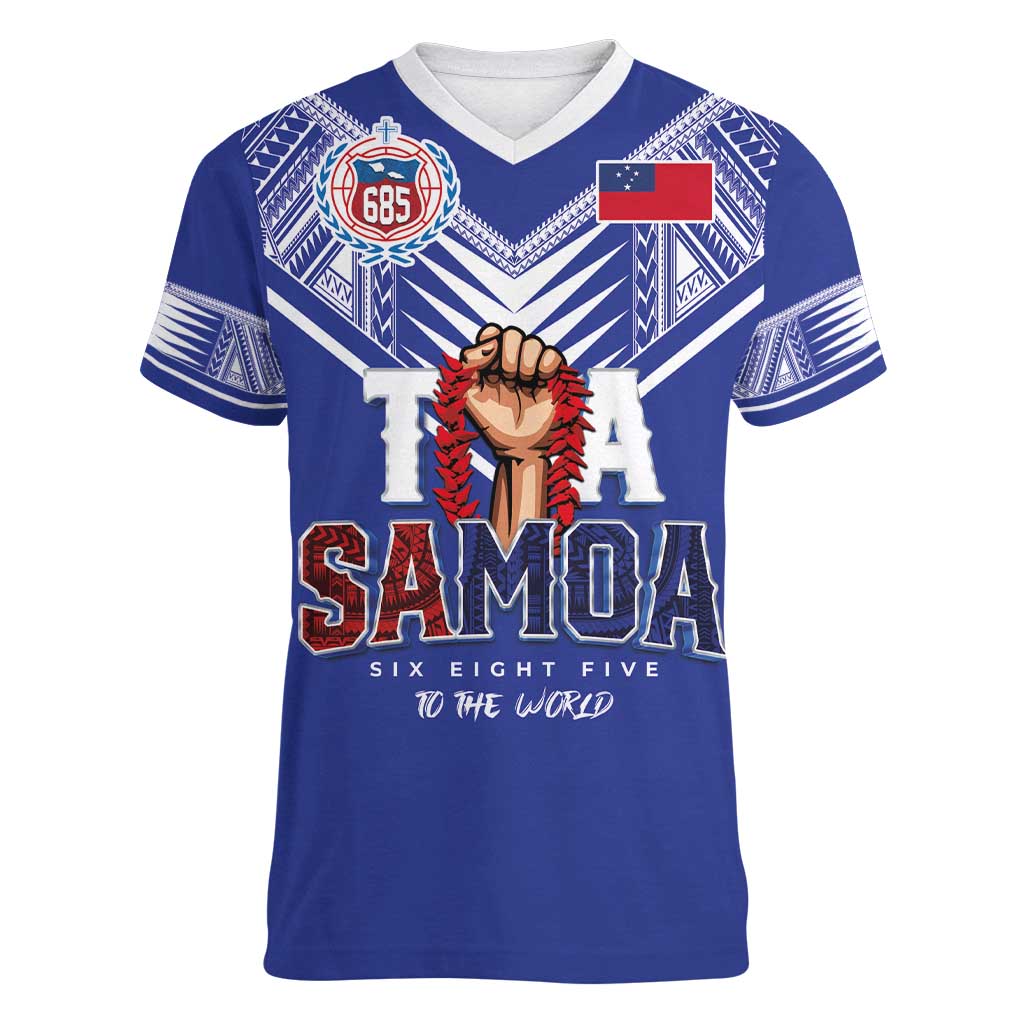 Toa Samoa Rugby Women V-Neck T-Shirt Six Eight Five to The World