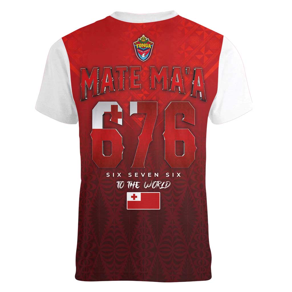 Mate Ma'a Tonga Rugby Women V-Neck T-Shirt Six Seven Six to The World