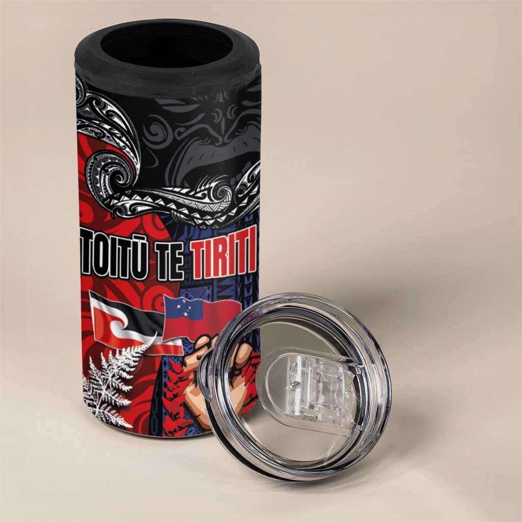 Aotearoa and Samoa Toitu Te Tiriti 4 in 1 Can Cooler Tumbler Honour the Treaty - Te Tiriti Is Us