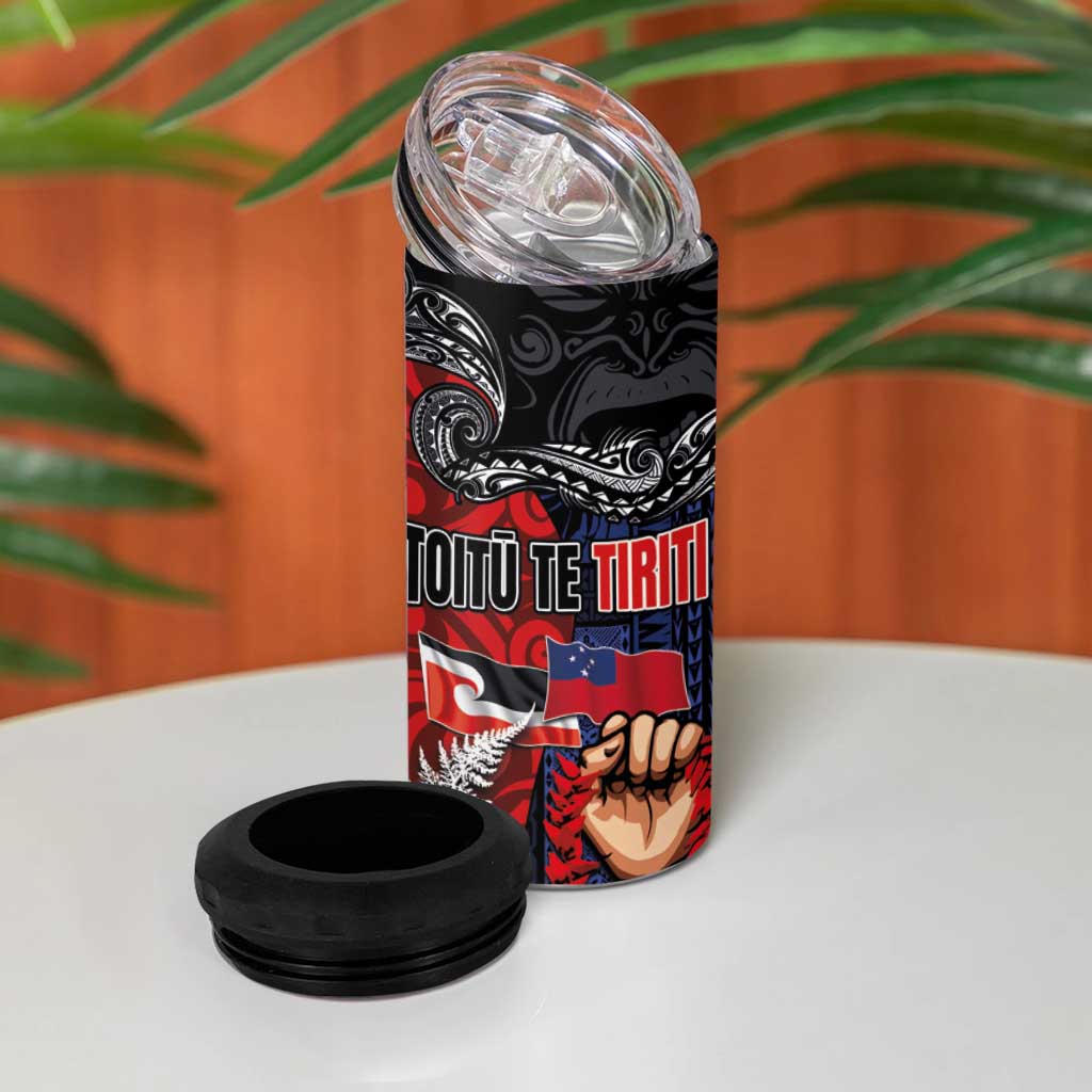 Aotearoa and Samoa Toitu Te Tiriti 4 in 1 Can Cooler Tumbler Honour the Treaty - Te Tiriti Is Us