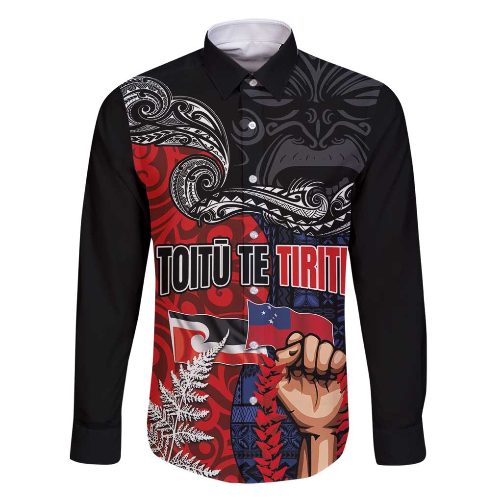 Aotearoa and Samoa Toitu Te Tiriti Family Matching Long Sleeve Bodycon Dress and Hawaiian Shirt Honour the Treaty - Te Tiriti Is Us