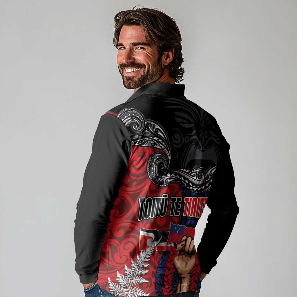Aotearoa and Samoa Toitu Te Tiriti Long Sleeve Polo Shirt Honour the Treaty - Te Tiriti Is Us