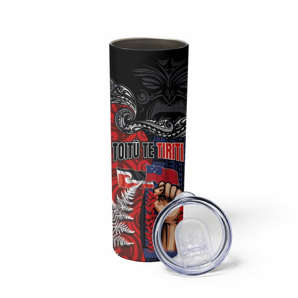 Aotearoa and Samoa Toitu Te Tiriti Skinny Tumbler Honour the Treaty - Te Tiriti Is Us
