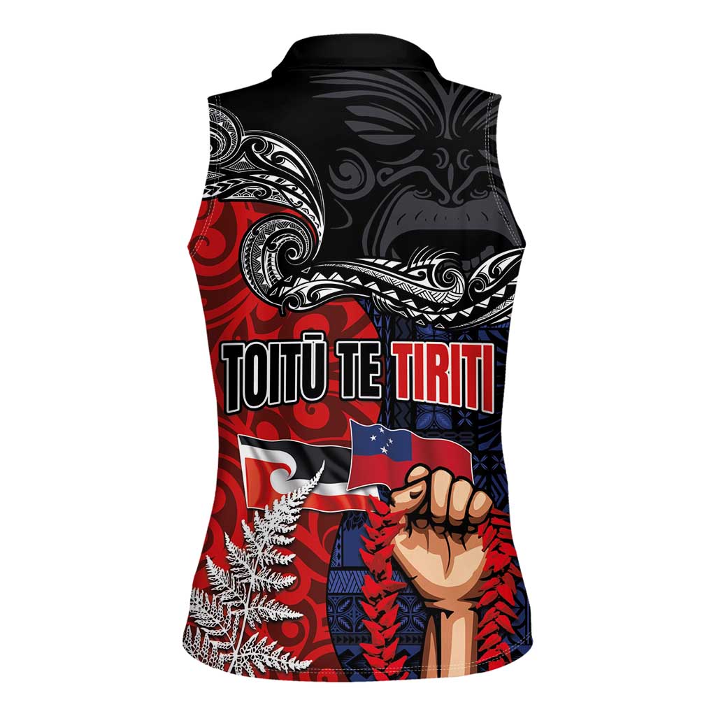 Aotearoa and Samoa Toitu Te Tiriti Women Sleeveless Polo Shirt Honour the Treaty - Te Tiriti Is Us LT03 - Polynesian Pride