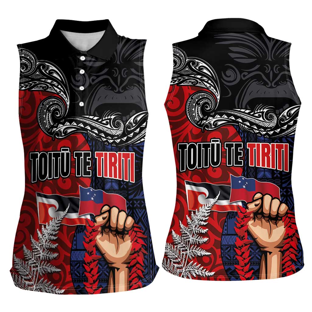 Aotearoa and Samoa Toitu Te Tiriti Women Sleeveless Polo Shirt Honour the Treaty - Te Tiriti Is Us LT03 - Polynesian Pride