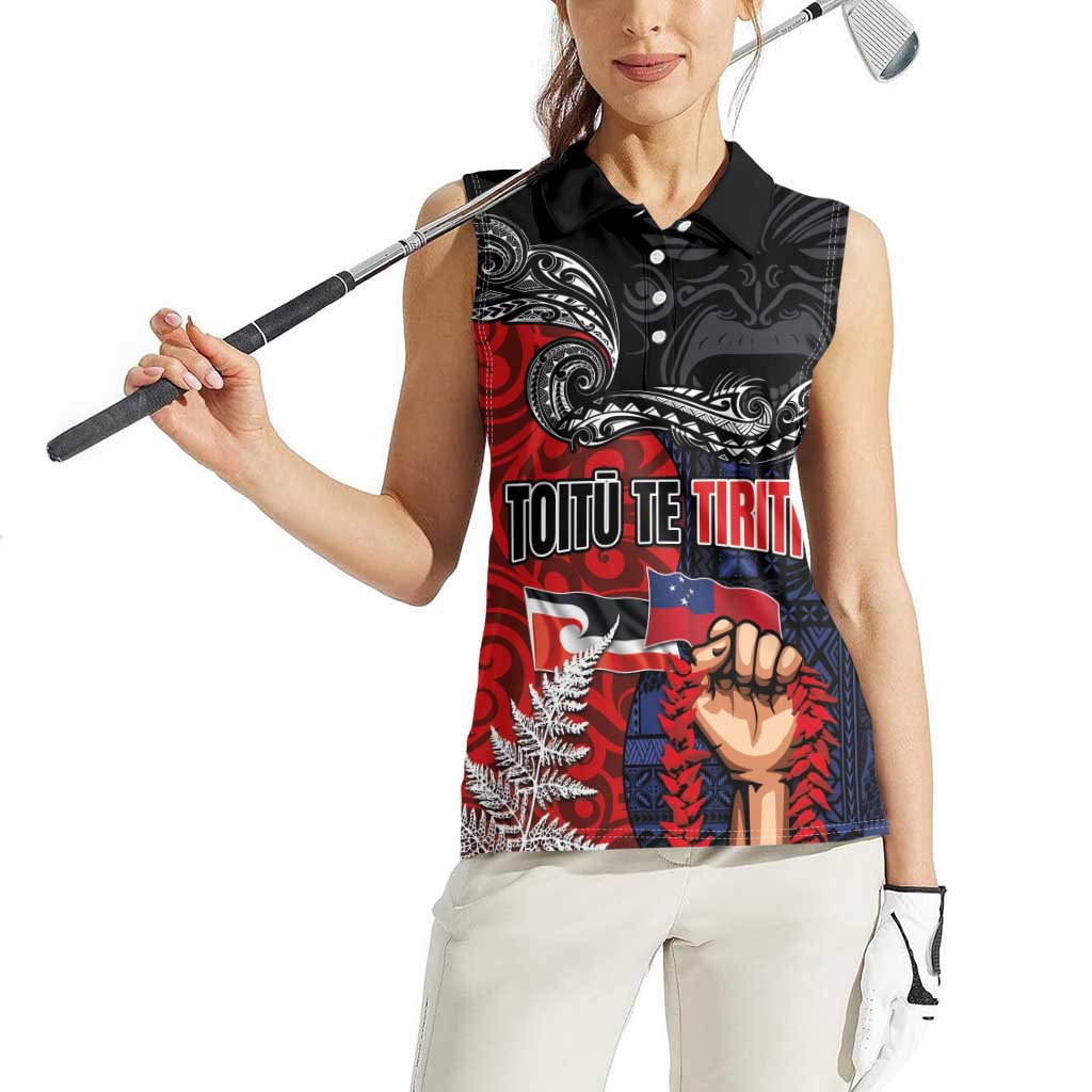 Aotearoa and Samoa Toitu Te Tiriti Women Sleeveless Polo Shirt Honour the Treaty - Te Tiriti Is Us LT03 - Polynesian Pride