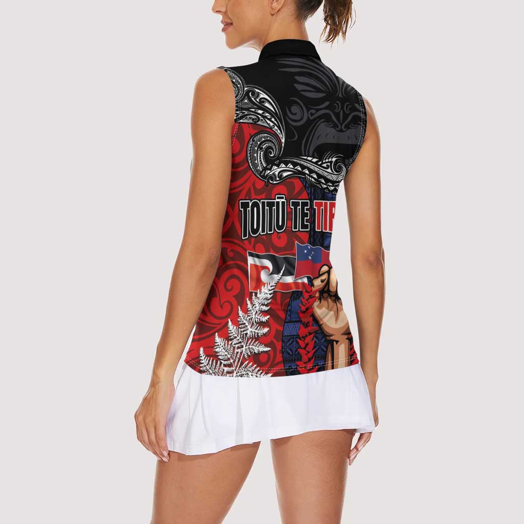 Aotearoa and Samoa Toitu Te Tiriti Women Sleeveless Polo Shirt Honour the Treaty - Te Tiriti Is Us LT03 - Polynesian Pride