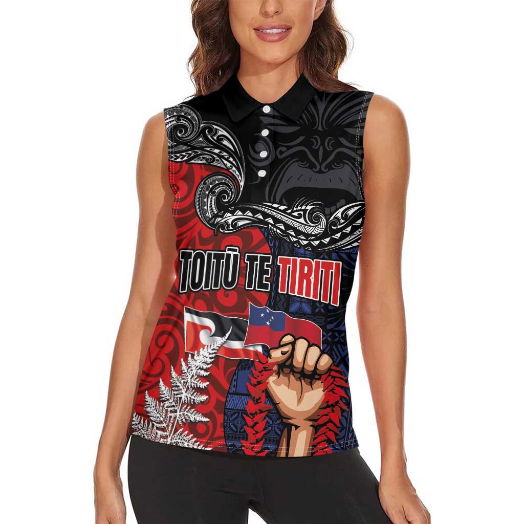 Aotearoa and Samoa Toitu Te Tiriti Women Sleeveless Polo Shirt Honour the Treaty - Te Tiriti Is Us LT03 - Polynesian Pride