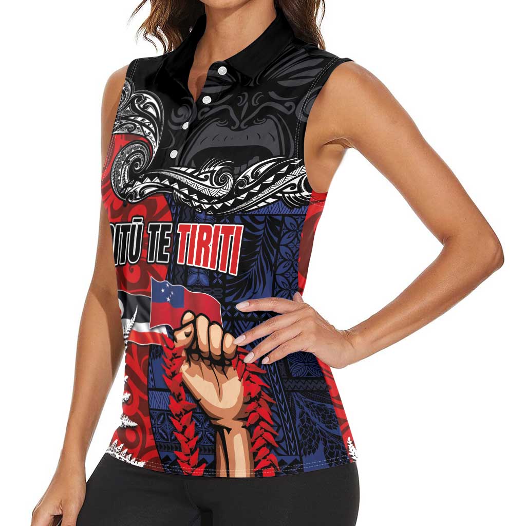 Aotearoa and Samoa Toitu Te Tiriti Women Sleeveless Polo Shirt Honour the Treaty - Te Tiriti Is Us LT03 - Polynesian Pride