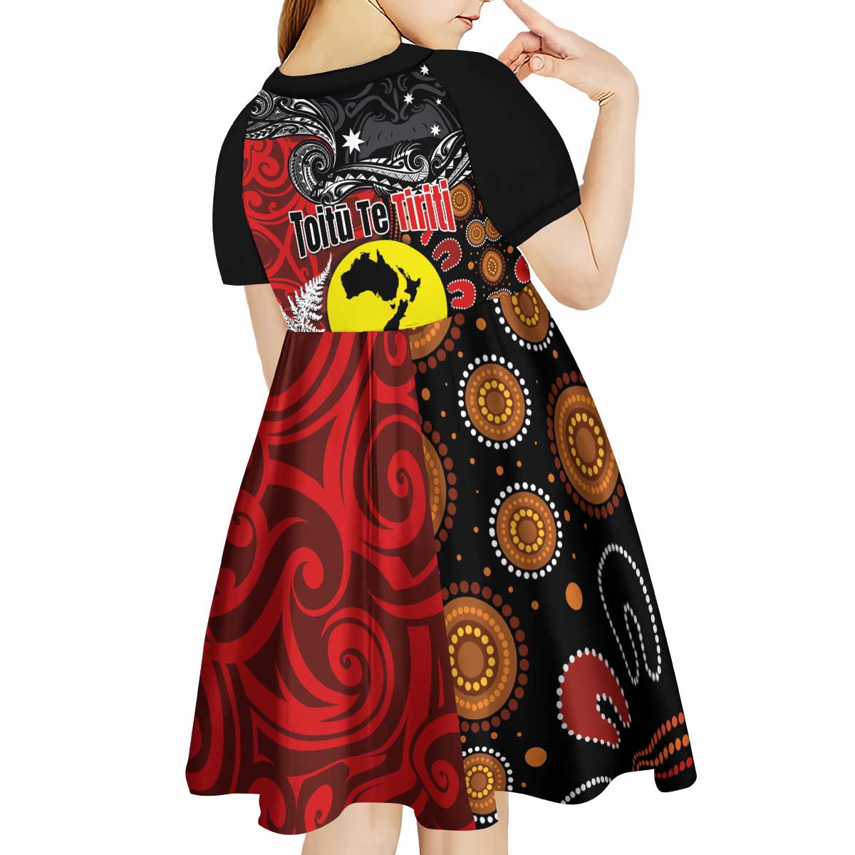 Aotearoa and Australia Toitu Te Tiriti Kid Short Sleeve Dress Honour the Treaty - Te Tiriti Is Us LT03 - Polynesian Pride