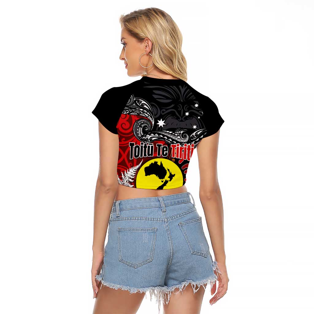 Aotearoa and Australia Toitu Te Tiriti Raglan Cropped T Shirt Honour the Treaty - Te Tiriti Is Us