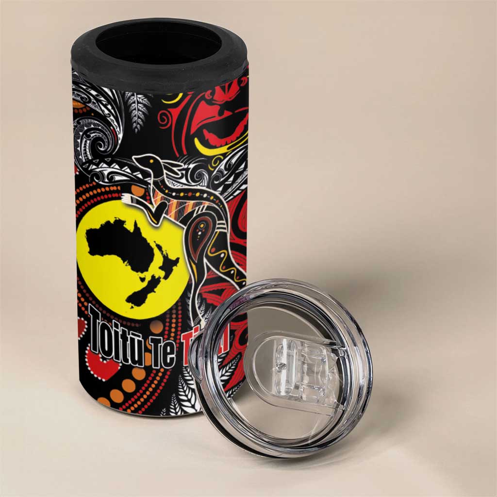 Aotearoa and Australia Toitu Te Tiriti 4 in 1 Can Cooler Tumbler Honour the Treaty - Stand Together Stand Stronger