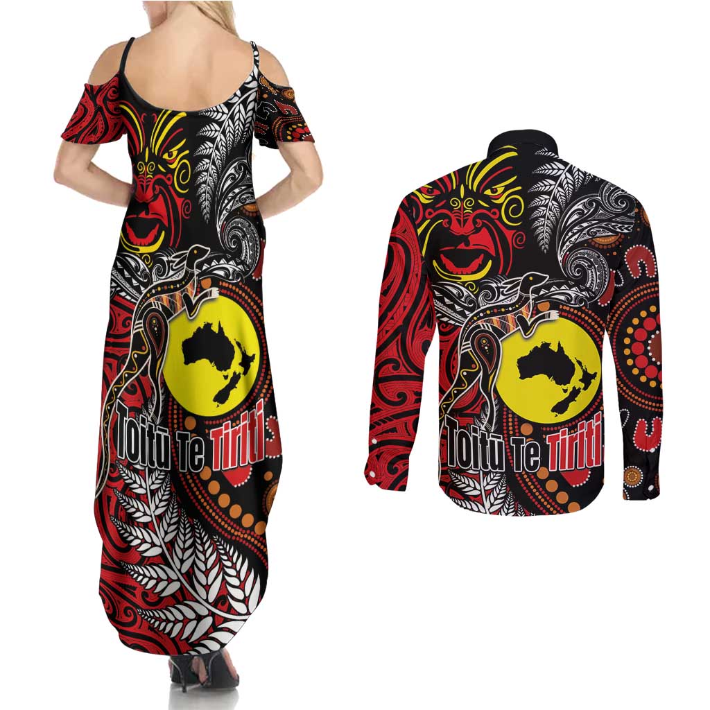 Aotearoa and Australia Toitu Te Tiriti Couples Matching Summer Maxi Dress and Long Sleeve Button Shirt Honour the Treaty - Stand Together Stand Stronger