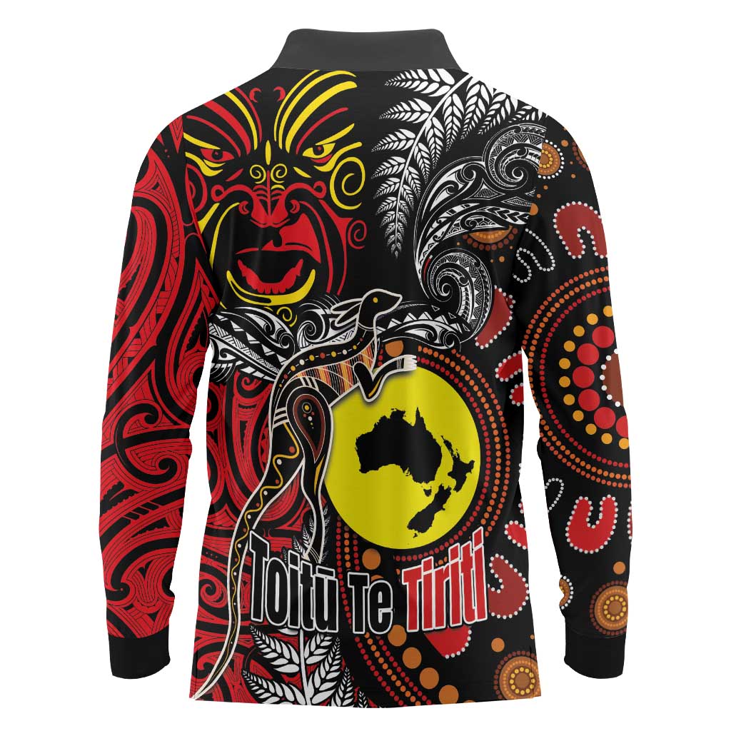 Aotearoa and Australia Toitu Te Tiriti Long Sleeve Polo Shirt Honour the Treaty - Stand Together Stand Stronger