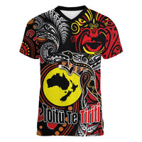 Aotearoa and Australia Toitu Te Tiriti Women V-Neck T-Shirt Honour the Treaty - Stand Together Stand Stronger LT03 Female Black - Polynesian Pride