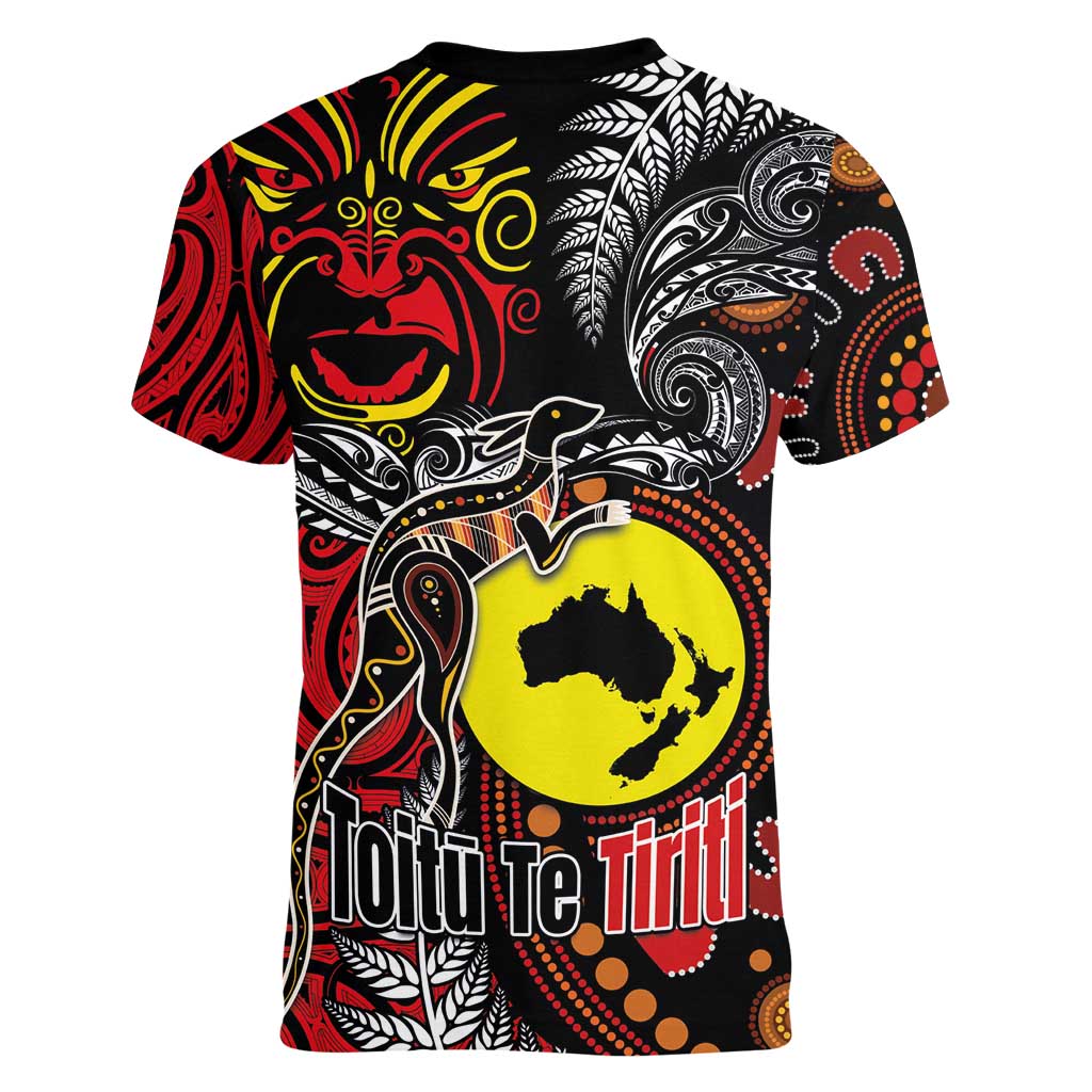 Aotearoa and Australia Toitu Te Tiriti Women V-Neck T-Shirt Honour the Treaty - Stand Together Stand Stronger LT03 - Polynesian Pride