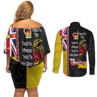 Aotearoa and Niue Toitu Te Tiriti Couples Matching Off Shoulder Short Dress and Long Sleeve Button Shirt Honour the Treaty - Fight Together Stand Together