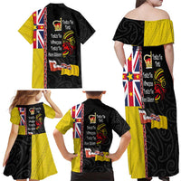 Aotearoa and Niue Toitu Te Tiriti Family Matching Off Shoulder Maxi Dress and Hawaiian Shirt Honour the Treaty - Fight Together Stand Together