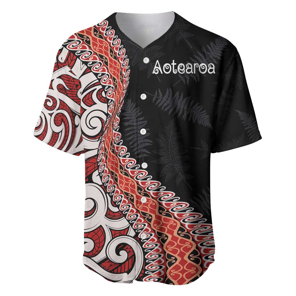 Aotearoa Maori Stylized Koru - Silver Ferns Baseball Jersey LT03 Red - Polynesian Pride