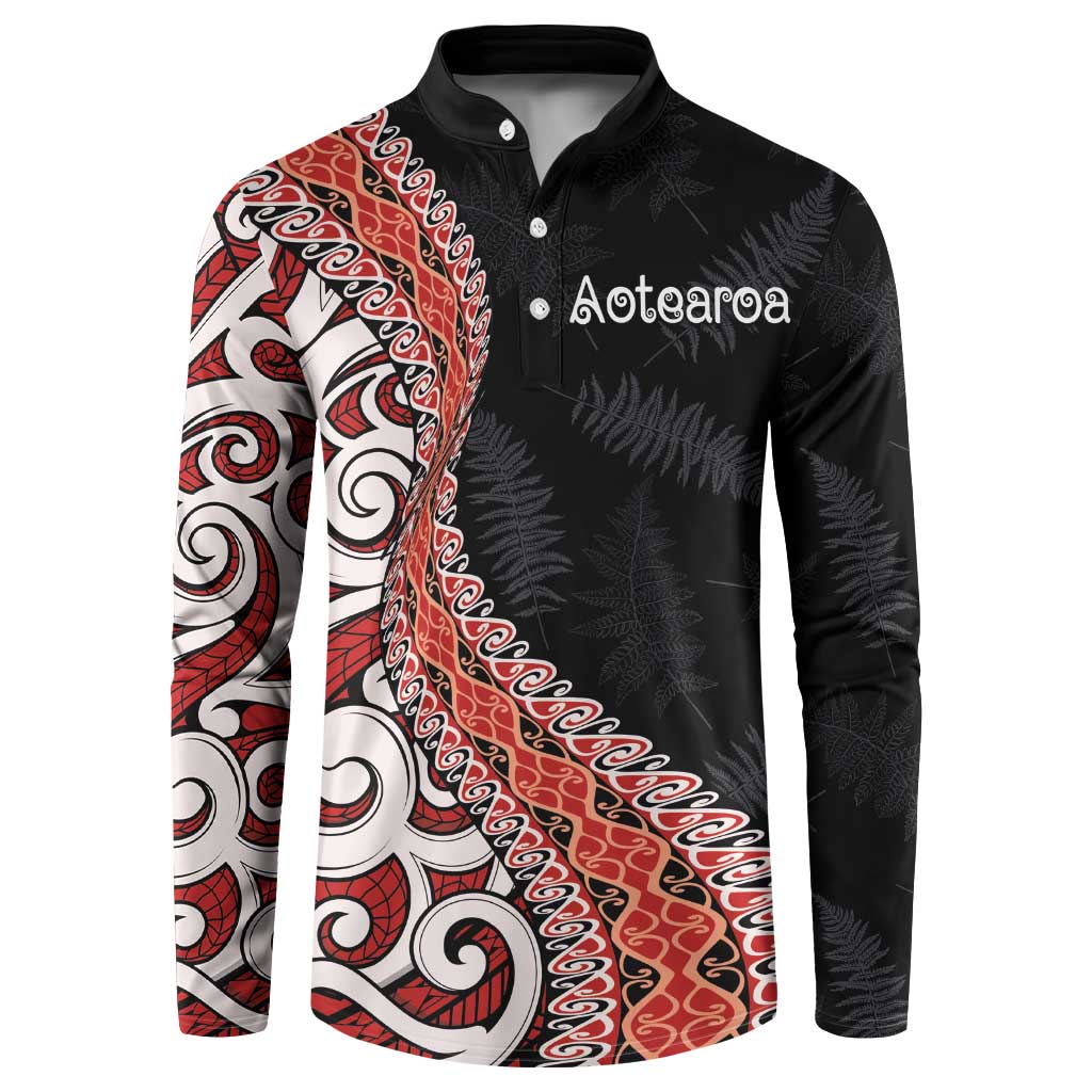 Aotearoa Maori Stylized Koru - Silver Ferns Button Sweatshirt