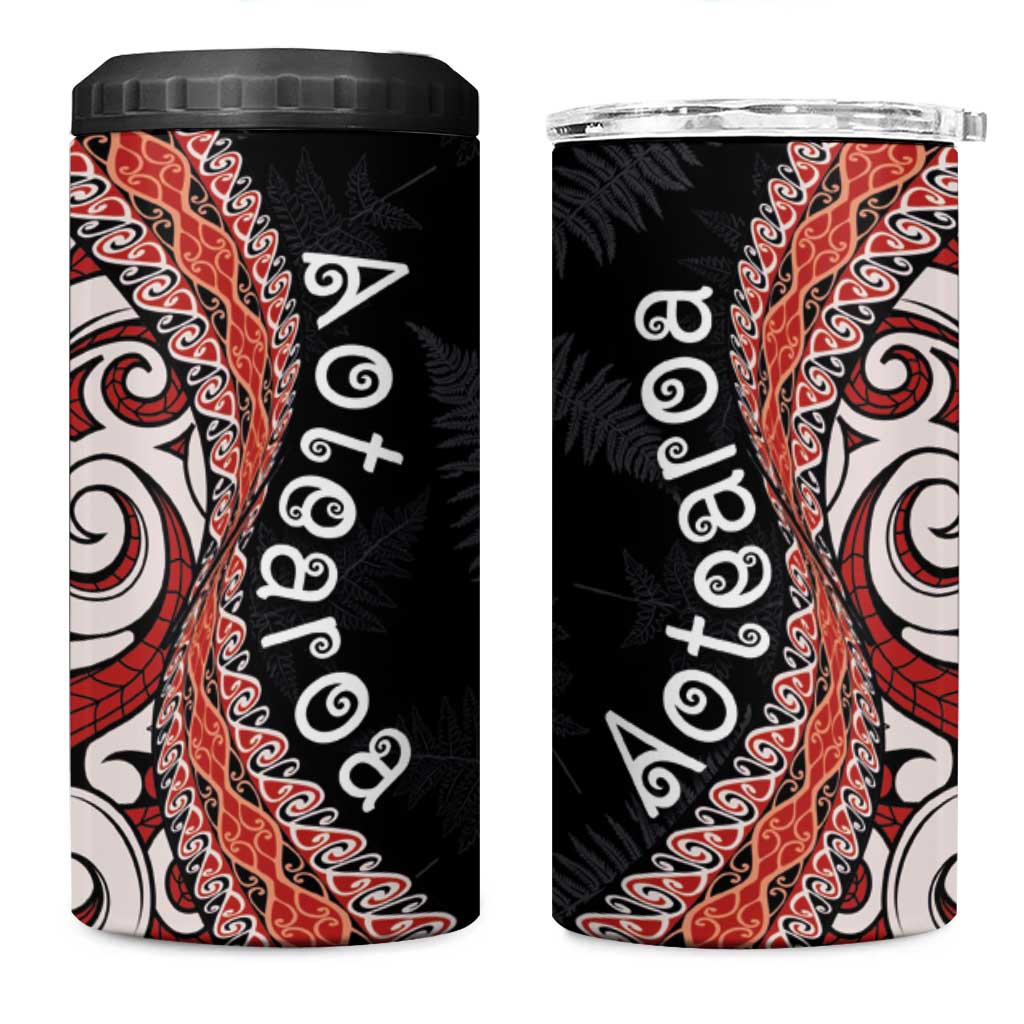 Aotearoa Maori Stylized Koru - Silver Ferns 4 in 1 Can Cooler Tumbler