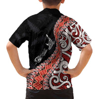 Aotearoa Maori Stylized Koru - Silver Ferns Family Matching Off The Shoulder Long Sleeve Dress and Hawaiian Shirt